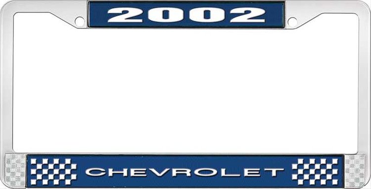 2002 Chevrolet Blue And Chrome License Plate Frame With White Lettering