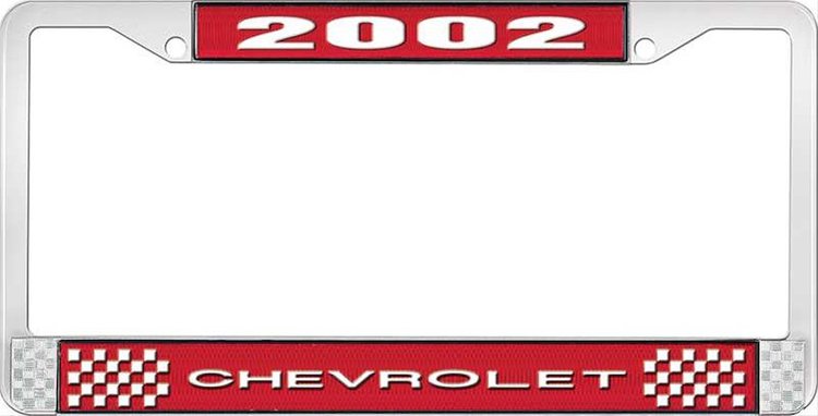 2002 Chevrolet Red And Chrome License Plate Frame With White Lettering
