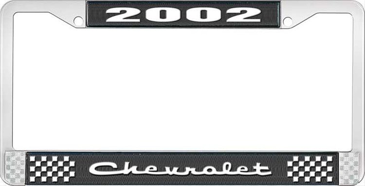 2002 Chevrolet Black And Chrome License Plate Frame With White Lettering