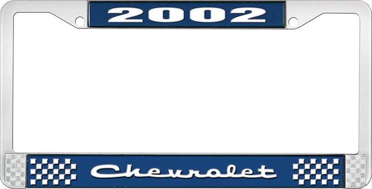 2002 Chevrolet Blue And Chrome License Plate Frame With White Lettering