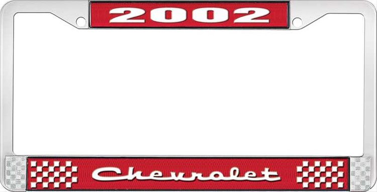 2002 Chevrolet Red And Chrome License Plate Frame With White Lettering