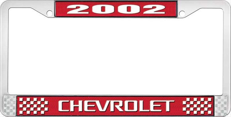 2002 Chevrolet Red And Chrome License Plate Frame With White Lettering