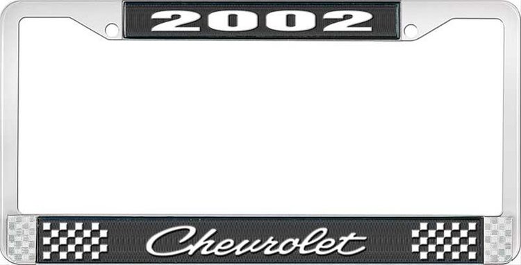 2002 Chevrolet Black And Chrome License Plate Frame With White Lettering