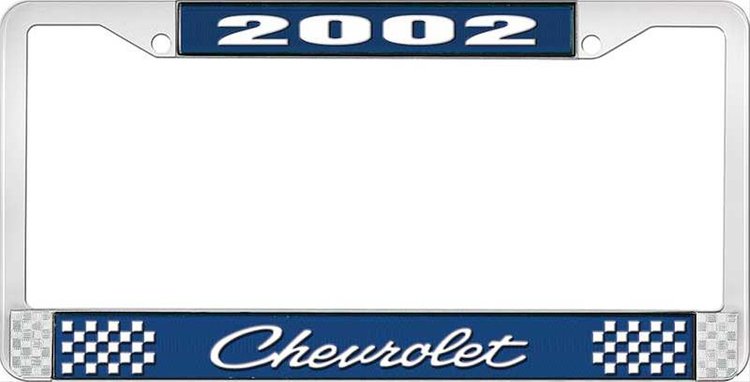 2002 Chevrolet Blue And Chrome License Plate Frame With White Lettering