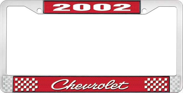 2002 Chevrolet Red And Chrome License Plate Frame With White Lettering