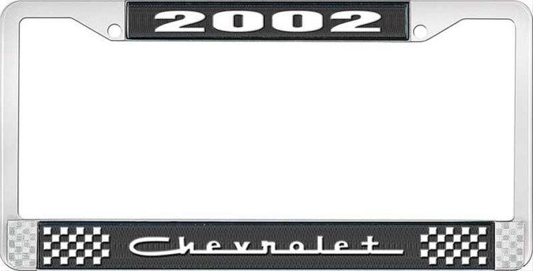 2002 Chevrolet Black And Chrome License Plate Frame With White Lettering