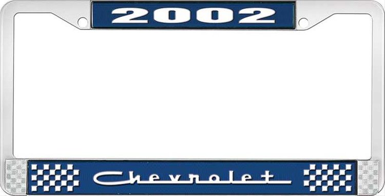 2002 Chevrolet Blue And Chrome License Plate Frame With White Lettering
