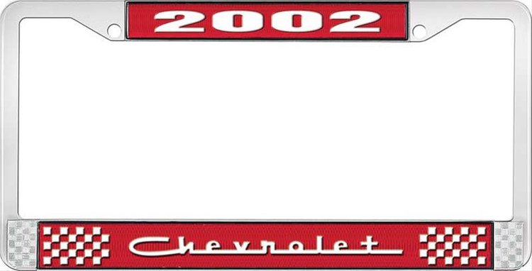 2002 Chevrolet Red And Chrome License Plate Frame With White Lettering