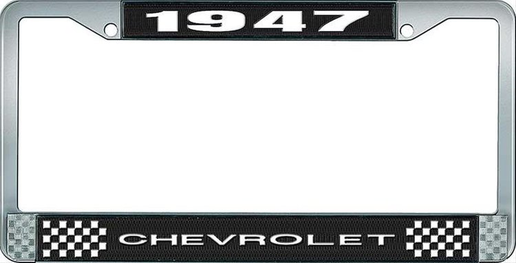 1947 Chevrolet Black And Chrome License Plate Frame With White Lettering