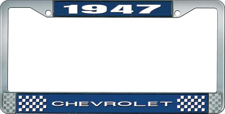1947 Chevrolet Blue And Chrome License Plate Frame With White Lettering