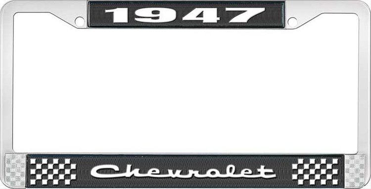 1947 Chevrolet Black And Chrome License Plate Frame With White Lettering