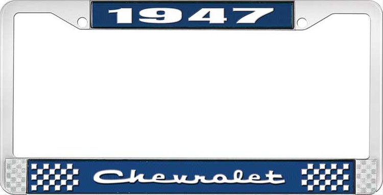 1947 Chevrolet Blue And Chrome License Plate Frame With White Lettering