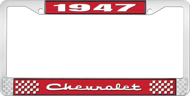 1947 Chevrolet Red And Chrome License Plate Frame With White Lettering