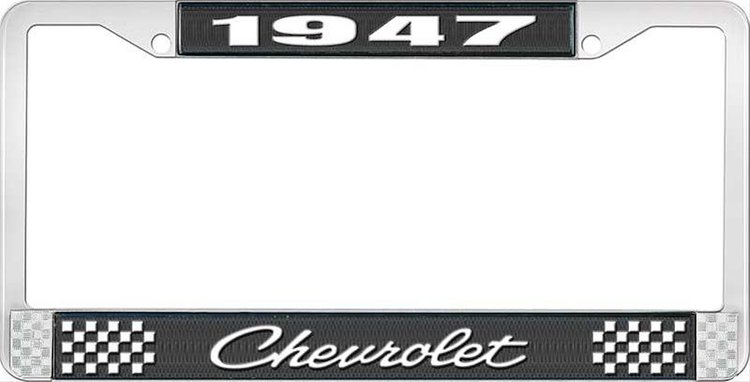 1947 Chevrolet Black And Chrome License Plate Frame With White Lettering