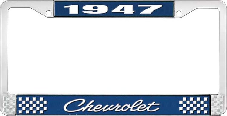 1947 Chevrolet Blue And Chrome License Plate Frame With White Lettering