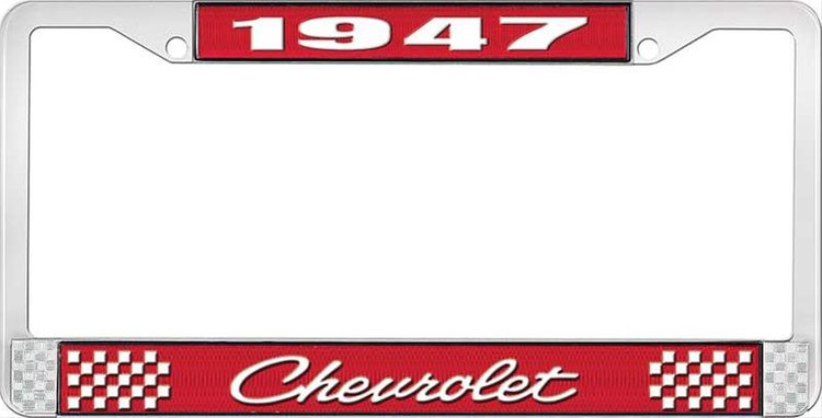1947 Chevrolet Red And Chrome License Plate Frame With White Lettering