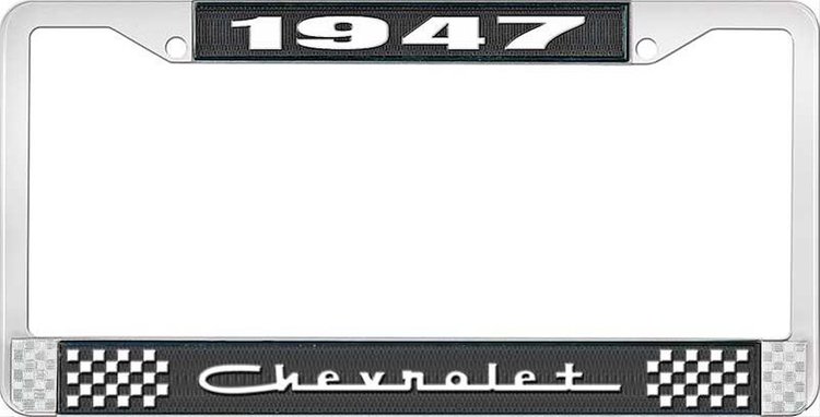 1947 Chevrolet Black And Chrome License Plate Frame With White Lettering