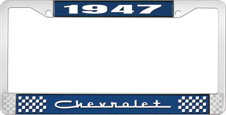 1947 Chevrolet Blue And Chrome License Plate Frame With White Lettering