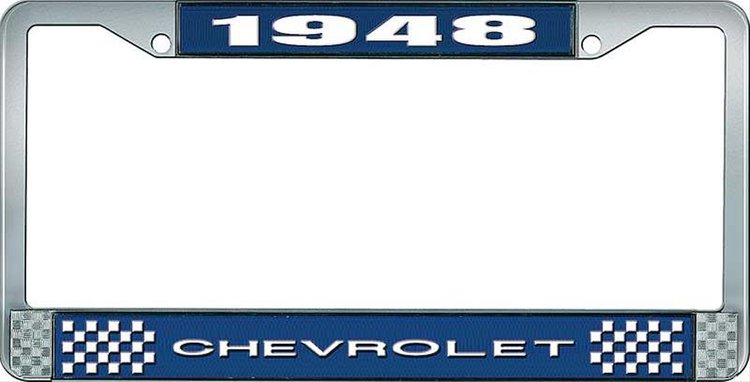1948 Chevrolet Blue And Chrome License Plate Frame With White Lettering
