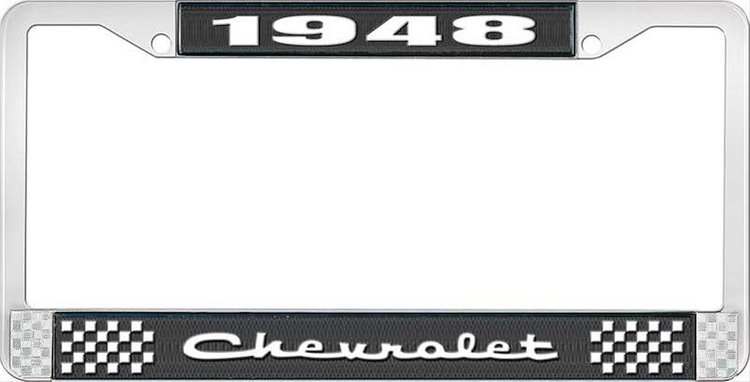 1948 Chevrolet Black And Chrome License Plate Frame With White Lettering