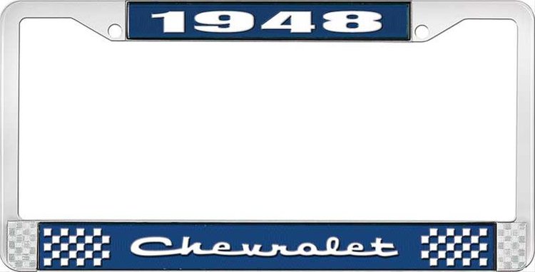 License Plate Frame 1948 Chevrolet Blue And Chrome With White Lettering