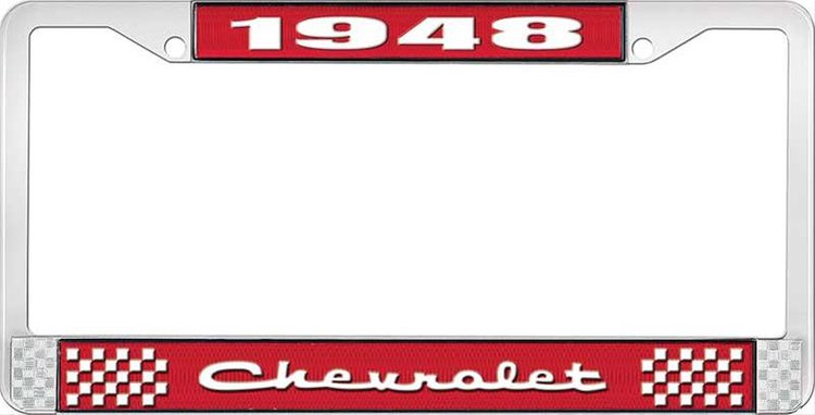 1948 Chevrolet Red And Chrome License Plate Frame With White Lettering
