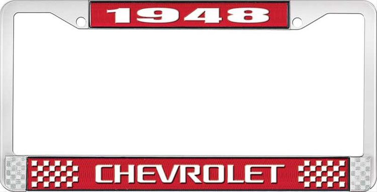 1948 Chevrolet Red And Chrome License Plate Frame With White Lettering