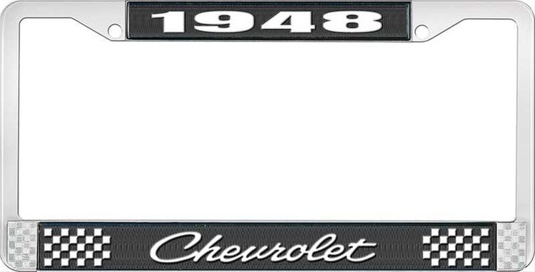 1948 Chevrolet Black And Chrome License Plate Frame With White Lettering