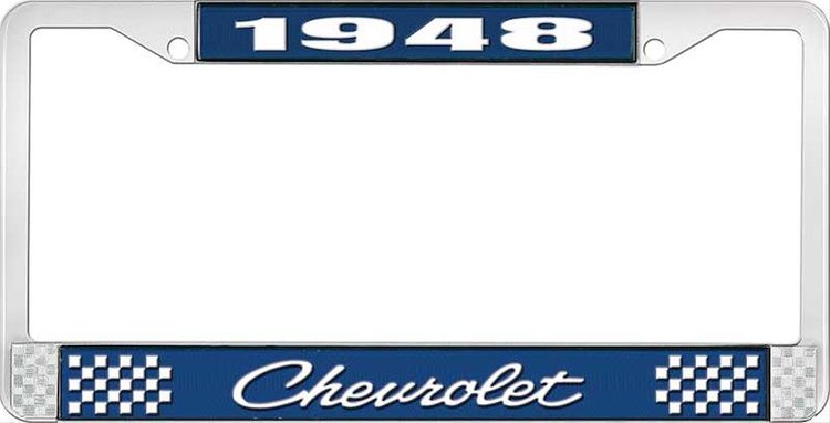 1948 Chevrolet Blue And Chrome License Plate Frame With White Lettering