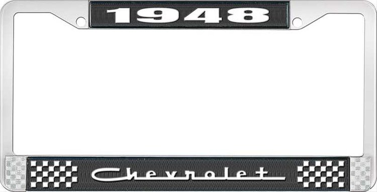 1948 Chevrolet Black And Chrome License Plate Frame With White Lettering