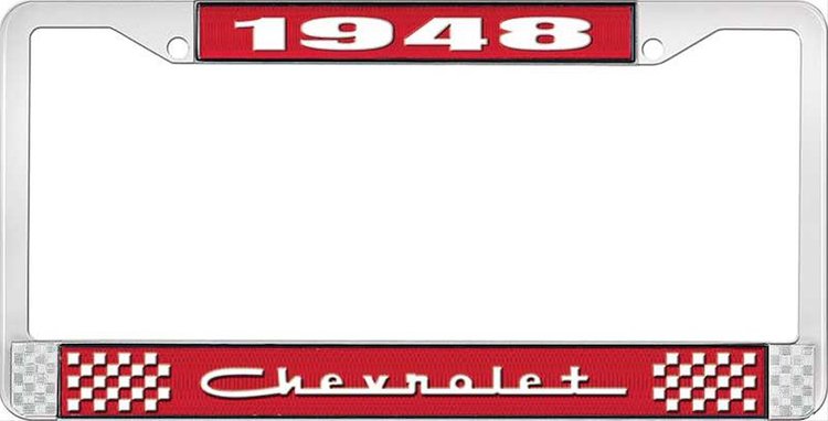 1948 Chevrolet Red And Chrome License Plate Frame With White Lettering