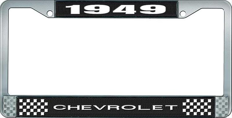 1949 Chevrolet Black And Chrome License Plate Frame With White Lettering