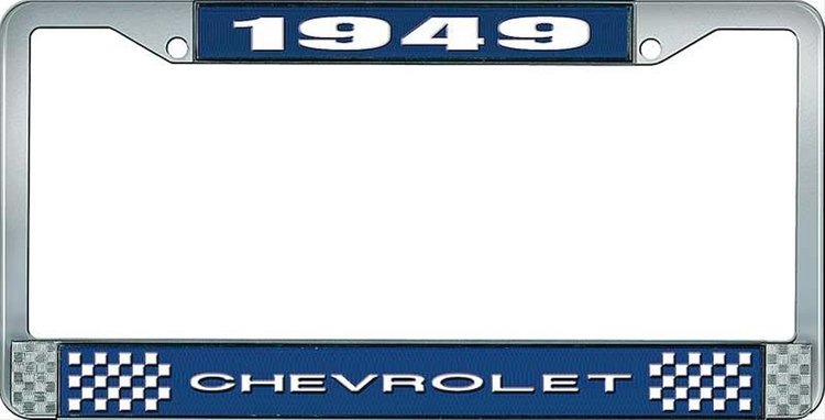 1949 Chevrolet Blue And Chrome License Plate Frame With White Lettering
