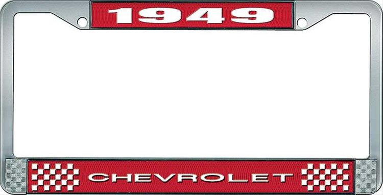1949 Chevrolet Red And Chrome License Plate Frame With White Lettering