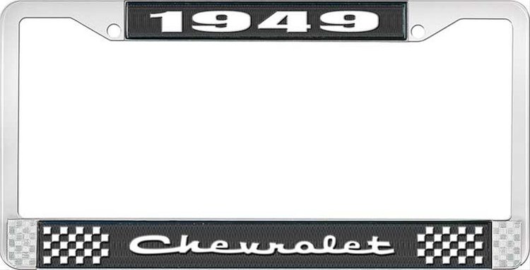 1949 Chevrolet Black And Chrome License Plate Frame With White Lettering