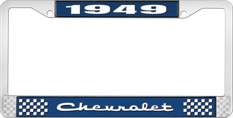 1949 Chevrolet Blue And Chrome License Plate Frame With White Lettering