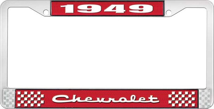 1949 Chevrolet Red And Chrome License Plate Frame With White Lettering