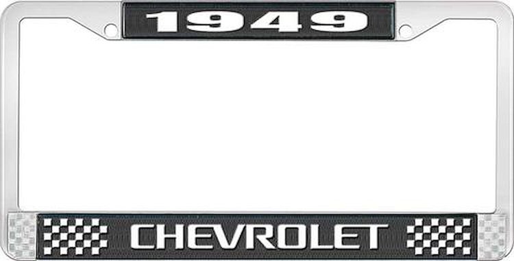 License Plate Frame 1949 Chevrolet Black And Chrome With White Lettering