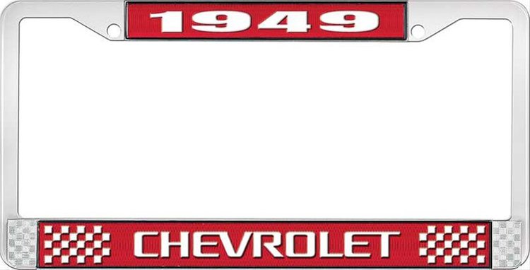 1949 Chevrolet Red And Chrome License Plate Frame With White Lettering