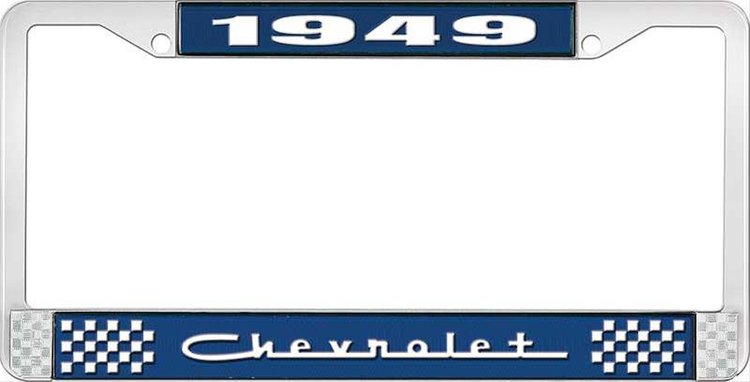 1949 Chevrolet Blue And Chrome License Plate Frame With White Lettering