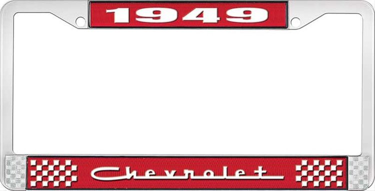 1949 Chevrolet Red And Chrome License Plate Frame With White Lettering