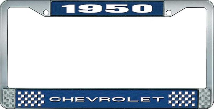 1950 Chevrolet Blue And Chrome License Plate Frame With White Lettering