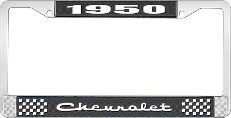 1950 Chevrolet Black And Chrome License Plate Frame With White Lettering