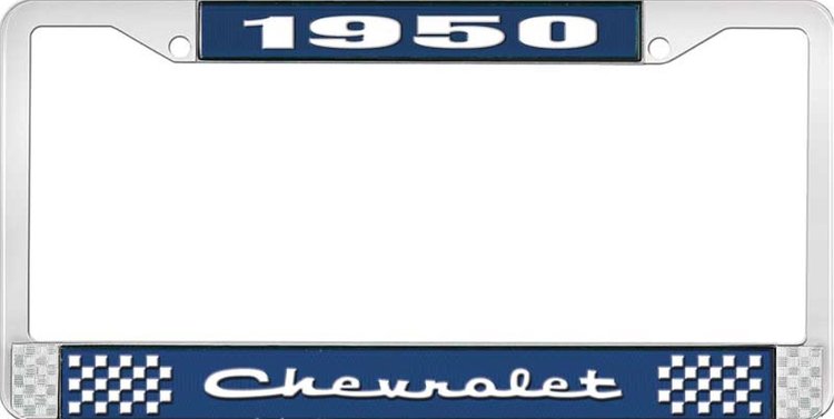 1950 Chevrolet Blue And Chrome License Plate Frame With White Lettering
