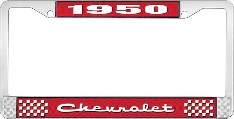 1950 Chevrolet Red And Chrome License Plate Frame With White Lettering