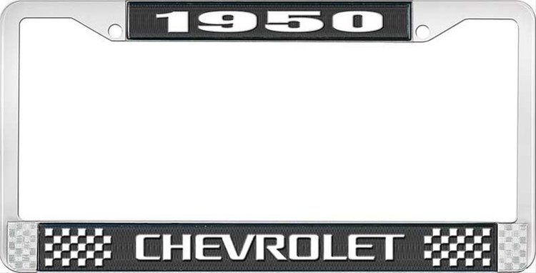 1950 Chevrolet Black And Chrome License Plate Frame With White Lettering