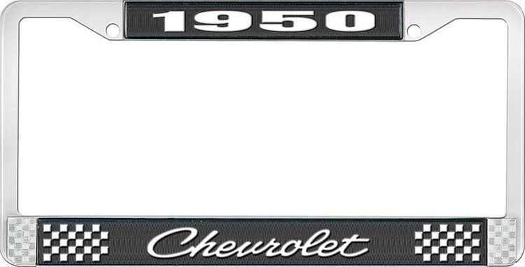 1950 Chevrolet Black And Chrome License Plate Frame With White Lettering