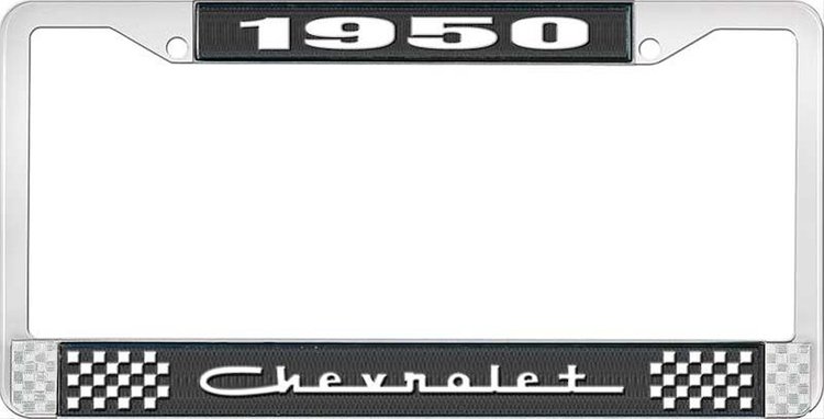 1950 Chevrolet Black And Chrome License Plate Frame With White Lettering
