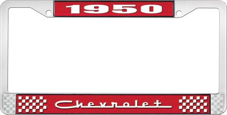 1950 Chevrolet Red And Chrome License Plate Frame With White Lettering