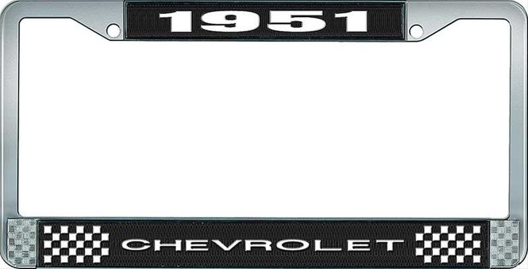1951 Chevrolet Black And Chrome License Plate Frame With White Lettering